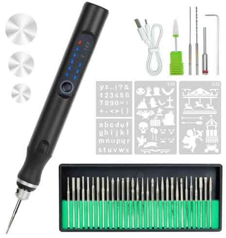 Sarpoer USB-Wiederaufladbarer Gravierstift mit 36 Bits, Mini-Elektrogravur-ÄTzmaschinen, Kabellose Rotationswerkzeuge, Dunkelgrau