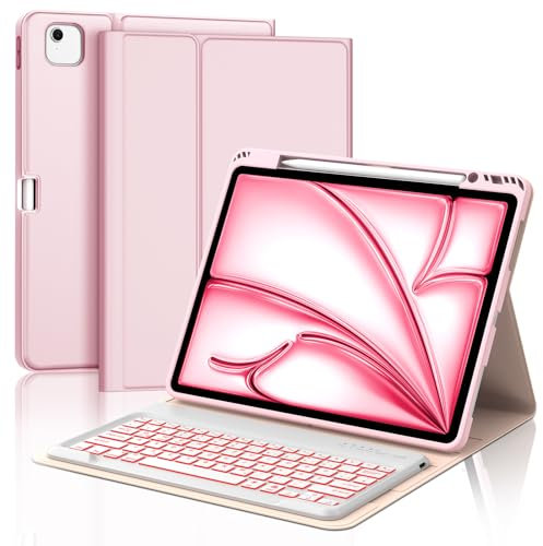 IVEOPPE Tastatur für iPad Air 13 (2025/2024), Hülle mit Tastatur für iPad air 13 Zoll M3/M2, 7-Farbige Beleuchtung, Magnetisch Bluetooth QWERTZ Keyboard für Air 13 2025 M3/2024 M2, Rosa
