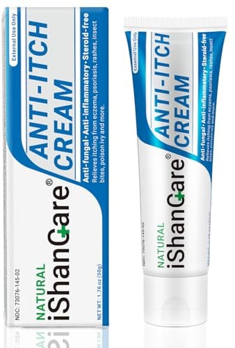 iShanCare® Anti-Juckreiz-Creme, maximale Stärke, sofortige Linderung von Juckreiz bei Hautausschlag, Ekzemen, Insekten-/Mückenstichen, Psoriasis, Poison Ivy, Dermatitis,beruhigende Feuchtigkeitscreme