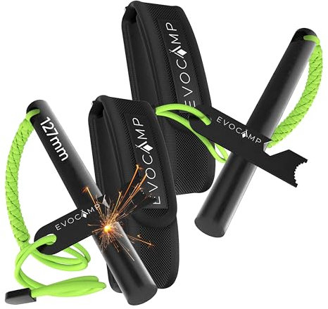 EVOCAMP Feuerstahl Outdoor 8 cm, robuster Feuerstarter, langlebiger Feuerstein mit Halteschnur, leicht und kompakt 40 g, Survival-Ausrüstung für Bushcraft, Trekking, Festivals & Camping 2 piezas