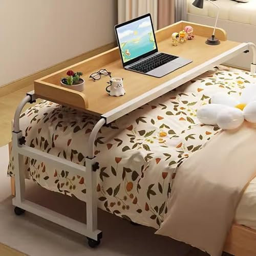 Overbed Mobile Bedside Table With Wheels,Mobile Desk With Adjustable Height Food Tray Desk Rolling Medical Table Overbed Table Tray Sofa Side Bed Laptop Cart Height Adjustable Computer Desk(