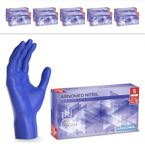 ARNOMED gants jetables bleu océan, gants nitrile taille S, gant jetable 2000 pièces (20 boîtes), gants en nitrile non poudrés & sans latex, gants jetable cuisine, gants a usage unique en S, M, L & XL