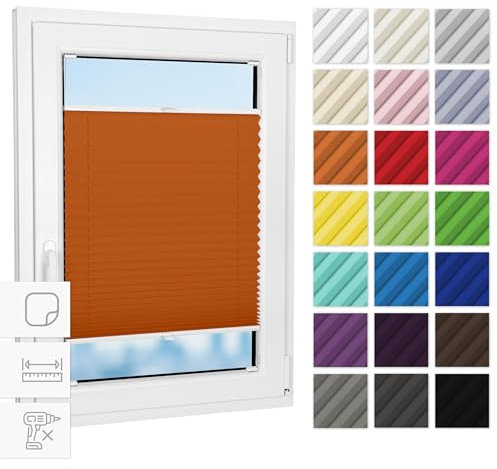 Estika Plissee zum kleben innenrahmen - Orange - 60 cm x 80 cm - Plissee ohne Bohren, Plissee kleben, Rollos für Fenster ohne Bohren, Jalousien Fenster für innen, Fenster plissee