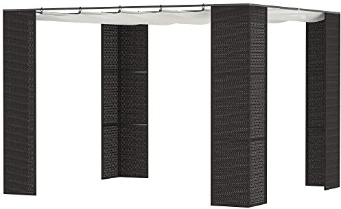 Outsunny Pergola rétractable 3L x 3l x 2H m Toile Polyester Haute densité Anti-UV Toit Coulissant Structure métal époxy anticorrosion résine tressée PP Noir et crème