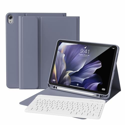 KVTVOU Keyboard Case for iPad Air 11 Inch 2025/2024 (M3/M2, 7th/6th Gen), iPad Air 5th /4th Generation 2022/2020 10.9 Inch, Magnetic Wireless Keyboard, Ultrathin Case with Pencil Holder, Purple