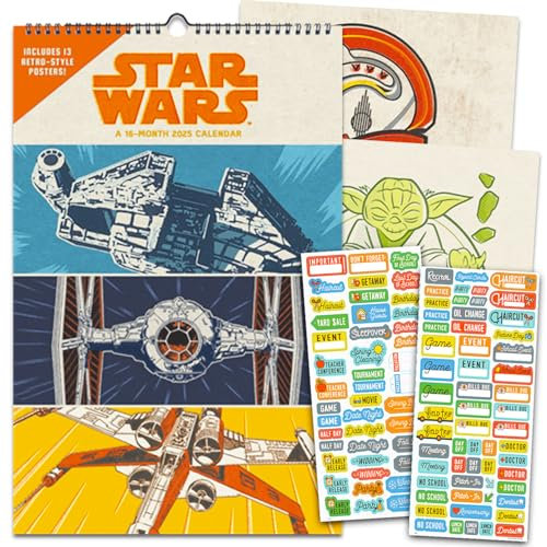 Star Wars Kalender 2025 - Deluxe 2025 Star Wars Saga übergroßes Kalenderpaket mit über 100 Kalendererinnerungsaufklebern (X-Wing Starfighter Geschenke, Bürobedarf)