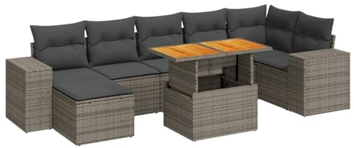 vidaXL 8-TLG. Garten-Sofagarnitur mit Kissen Grau Poly Rattan