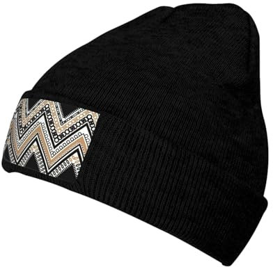BREAUX Strickmütze mit Zickzack-Druck, warmes und modisches Accessoire, passend für Outdoor-Aktivitäten, Schwarz, Einheitsgröße, Schwarz, EinheitsgröÃŸe