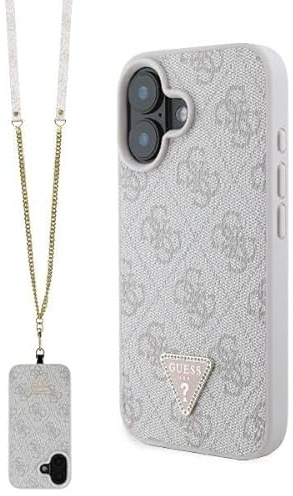 CG MOBILE Guess GUHCP16SP4TDSCPP Hülle für iPhone 16 6.1 Rosa hardcase Leather Metal Logo Strass Crossbody