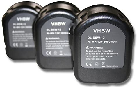 vhbw 3X Akku kompatibel mit Würth BS12A Power, 700900320 Werkzeug (3000 mAh, NiMH, 12 V)