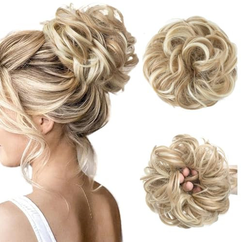 Haarteil Mit Gummiband, Groß Dutt Haarteil Blond Gelockt Haargummi Mit Haaren Dutt Haargummi, Hochsteckfrisuren Haarverlängerung Messy Bun Haarteile für Damen Mädchen Pferdeschwanz