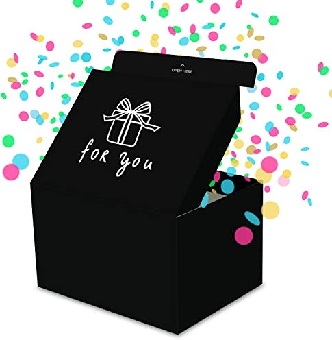 FETTIPOP Explodierende Konfetti Geschenkbox (Schwarze – For You) 18,5x14x11 cm, Überraschung Explosion Pop Up, Geburtstagsbox, Idee zum Verpacken von Gutscheinen, Geld