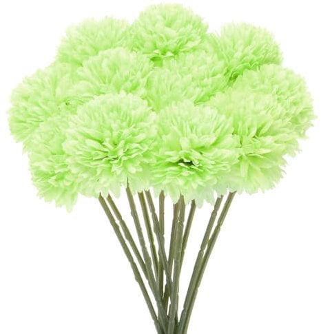 M METERXITY 12-Pack Flores de Bola de Crisantemo Artificial, Ramilletes de Hortensias de Seda de 11, Tacto Real, Flores Falsas para Hogar/Boda/Navidad/Fiesta/Jardín Oficina [Verde Claro]
