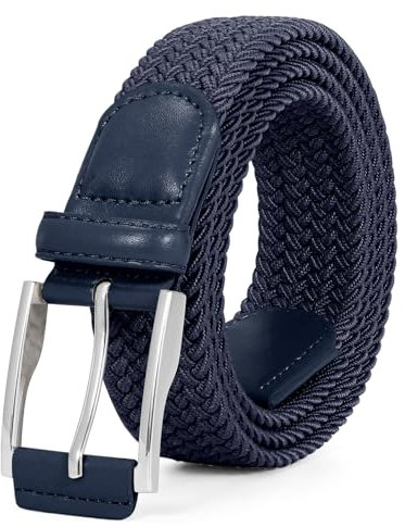JasGood Geflochtener Stretchgürtel Stoffgürtel Elastischer Gürtel für Herren und Damen Dehnbarer Flechtgürtel Golfgürtel für Herren Jeans Hosen,Dunkelblau,100cm