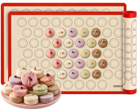 Macaron Baking Mat Silicone Non Stick, Full Sheet Reusable Pack of 2 Red