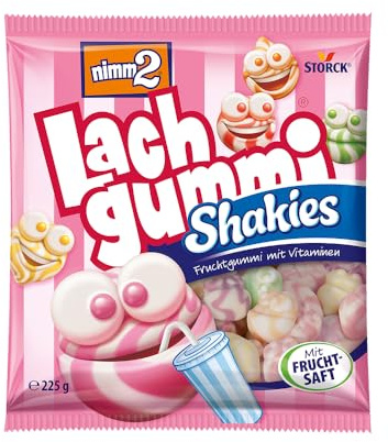 nimm2 Lachgummi Shakies, Fruchtgummis mit Milchschaum - 1 x 225 g | Fruchtgummi in 6 Sorten mit Milchschaum, Süßigkeit zum Naschen & Teilen für die ganze Familie