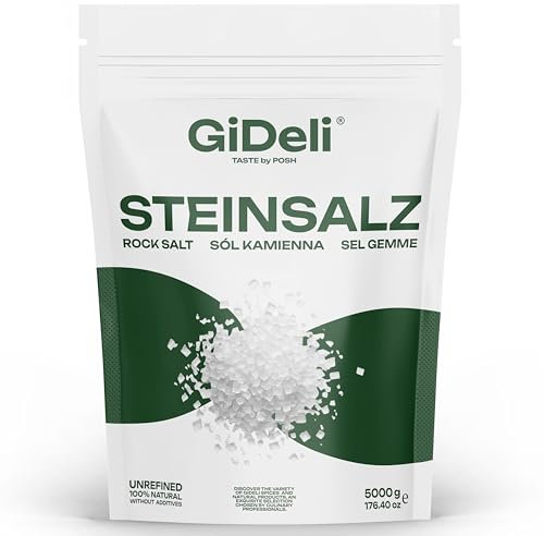 GiDeli Sal de roca gruesa, sal de mesa granulada natural, sal de cristal, sal de juego de primera calidad, no OGM (5 kg)