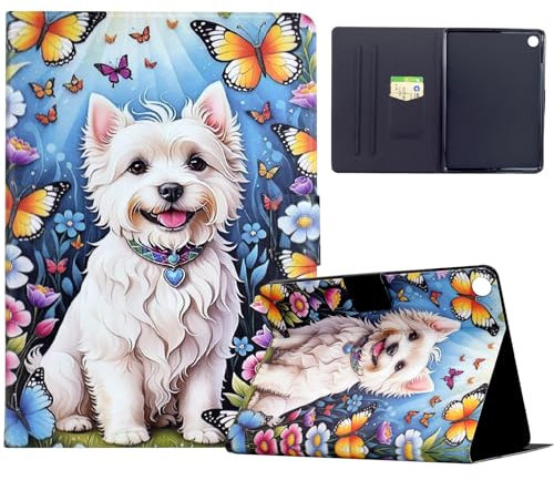 Mldjomid Custodia Compatibile con Lenovo Tab M10 Plus (3rd Gen) 10.61 2022 (TB125FU/ TB128FU/ TB128XU) PU Pelle Flip Tablet Protezione Cover con Auto Svegliati/Sonno Tablet Case- Cane Bianco