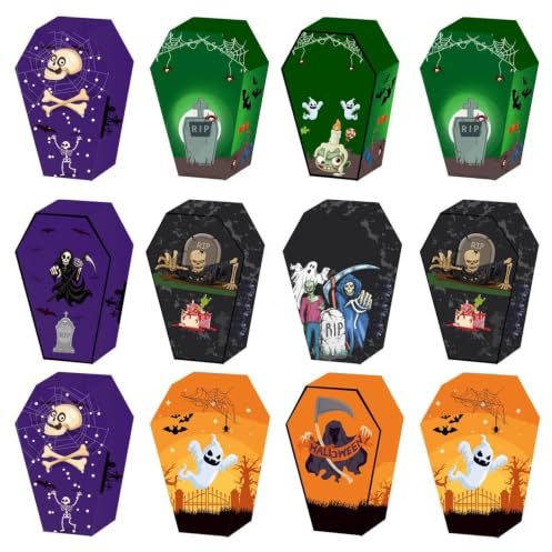 Scatole Di Caramelle A Forma Di Bara - Design Colorato Di Halloween, Porta Dolci | Borsa Di , Contenitore Fantasma, Tomba Di Biscotti, Perfette Per Feste Di Trucco O Affare, Eventi Per Bambini