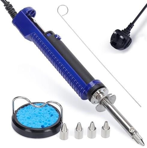 WEP 929D-V 2 in 1 Desoldering Iron Electric Solder Sucker with 5 Nozzles 0.8/1.0/1.2/1.5mm Soldering Tool Kit with Built-in Desoldering Pump, Iron Stand, Sponge, Cleaning Pin Solder Remover(UK)