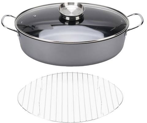 Fictory Pentola a vapore per pesce, pentola ovale antiaderente multifunzionale, in acciaio al carbonio per una facile cottura domestica, grande capacità, distribuzione uniforme del calore