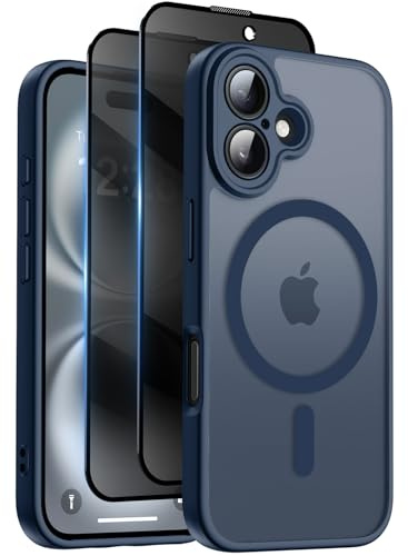 Qasyfanc für iPhone 16 Hülle Sichtschutz Schutzfolie, DunkelGrün | Magnetisch Handyhülle Matt Hard PC Kratzfest Stoßfest Transluzente Schutzhülle