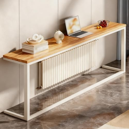 GDBTDL Modern Radiator Shelf Top Console Table, Narrow Wooden Sofa Table with Metal Frame,Space-Saving Radiator Cover Shelf with Storage Display, for Living Room, Entryway, or Hallway