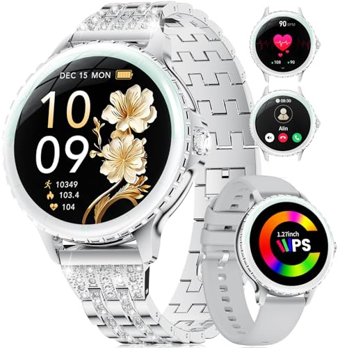 Smartwatch Damen mit Telefonfunktion, 1.27″ HD Rund Screen Sportuhr, 100+ Sportmodi Fitnessuhr, Schrittzähler, 24H Pulsuhr, Schlafmonitor, IP68 Wasserdicht, Elegante Armbanduhr Damen für iOS Android