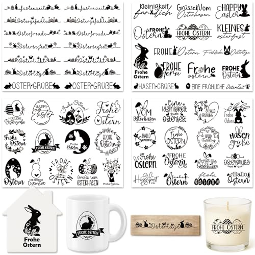 Farbeele 4 Stück Rub On Sticker, UV Transferaufkleber Folie 19x14cm für Glas, Holz, Karten, Scrapbooking, DIY Handarbeiten, Basteln, Geschenkidee, Wohndeko, Party Deko （Ostern）