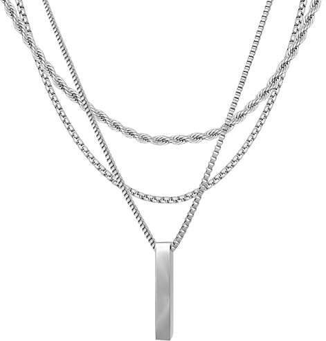 RUGGED steel 3 Damen Edelstahl Halsketten + Anhänger - 7 mögliche Looks | inspired by LA - designed in Berlin, 3 einzelne Ketten = 7 Styles, Layer-Look, Schmuck-Box, wasserfest, pflegeleicht