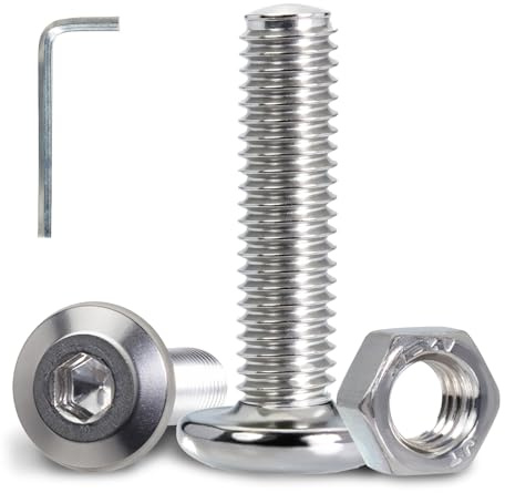 KINETOX 80 piezas Tornillos Allen M5x16 mm cabeza plana con tuercas | Acero inoxidable A2 tornillos acero inoxidable con llave Allen para bricolaje, muebles, impresión 3D, reparaciones y taller