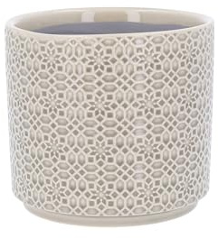 Gisela Graham Stoneware Plant Pot Cover, Tile Pattern Design, Mini (Grey)