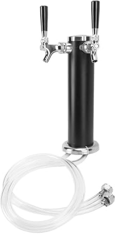 ZJchao Dual Tap Beer Kegerator Tower, Stainless Steel Draft Beer Dispenser with 2 Tap Simultaneous Control for Party Bar Pub Restaurant Commercial Use (Black)