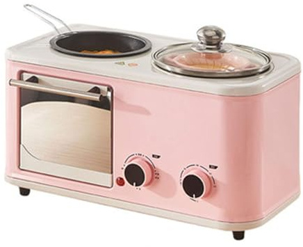 Macchina Elettrica Multifunzionale Per La Colazione 4 in 1, Con Forno Da 5 Litri + Pentola Elettrica Da 1 Litro + Padella Antiaderente + Vaporiera, Per Friggere E Preparare Panini,Pink