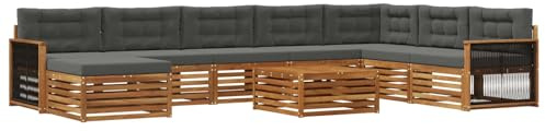 vidaXL Outdoor-Sofagarnitur mit Kissen 9 pcs Natur und Anthrazit, Gartenmöbel, modernes Outdoor-Sofa-Set, Akazienholz, modulares Sofa, ideal für Pool und Terrasse