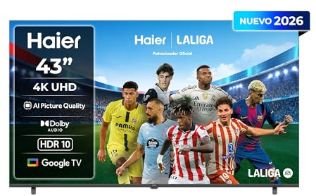 Haier K85 4K UHD 43 H43K85GUX, Smart TV con Google TV, Chromecast, Dolby Audio, HDR10, MEMC, AI Picture Quality, Bluetooth 5.1, Gaming Accelerator 120Hz, USB 2.0 x 2, DBX TV, HDMI 2.1 x 4 [2026]