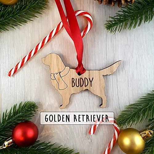My Pretty Little Gifts Personalised Golden Retriever Wooden Dog Decoration - Sustainable Oak Tree Bauble