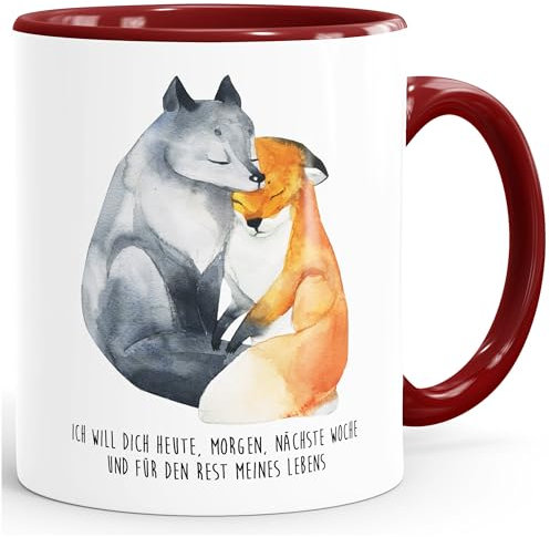 MoonWorks® - Tazza da caffè con scritta Ich will dich heute mattina prossima settimana, con volpe, Ceramica, Volpe Heute – Interno bordeaux, unisize