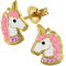 Kinder Ohrringe echt 925 Sterling Silber mit Zirkonia Mädchen Ohrstecker Glitzer Einhorn Pferde K759 Gold Rosa