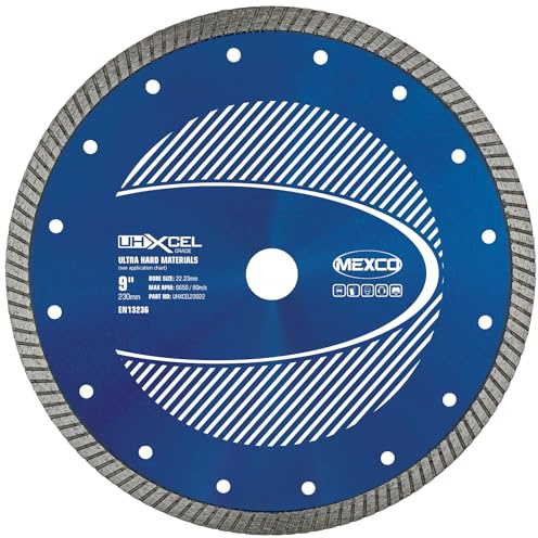Mexco UHX Ultra Hard Materials Diamond Blade, High-Performance, Precision Cutting Disc for Granite, Porcelain, Marble - 230mm, 10mm Segment Height