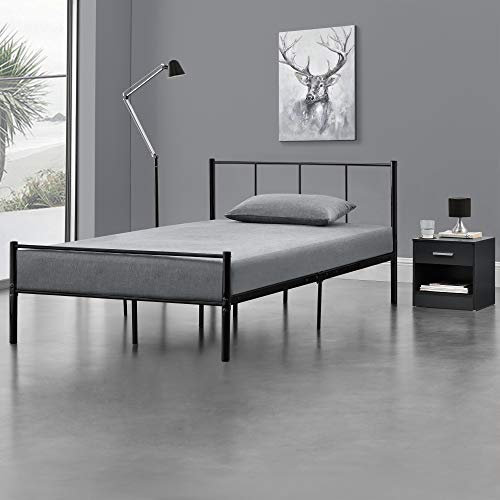 [en.casa] Metallbett 120x200 cm Schwarz auf Stahlrahmen mit Lattenrost Bettgestell mit Kopfteil Design Jugendbett Gästebett