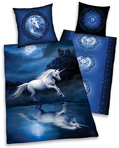 FRIP - Versand Look Down Sonderangebot Anne Stokes Bettwäsche Einhorn Moonlight Fantasy, ÜBERGRÖSSE 155/220 im hochwertigen Digitaldruck