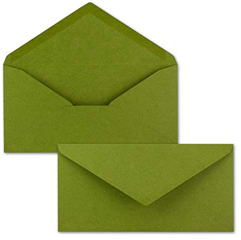 50x Kraftpapier-Umschläge DIN Lang - Hell-Grün - Nassklebung 11 x 22 cm - Brief-Umschläge aus Recycling-Papier - Vintage Kuverts von NEUSER PAPIER