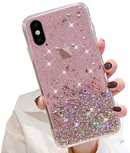 LCHULLE Glitzer Hülle Kompatibel mit iPhone Xr(6.1 Zoll) Handyhülle Mädchen Schuzhülle Glitzer klar TPU Bumper Silikon Hülle Handyhülle Tasche Case Cover für iPhone Xr Rosa