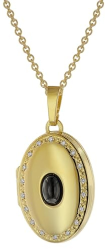 trendor Damen-Kette mit Medaillon Onyx und Zirkonia Gold auf Silber 925 | zauberhaftes Silber-Medaillon für Damen, Silberschmuck für Frauen, Geschenkidee
