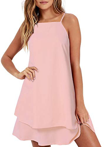 Style Dome Vestiti Donna Estivi Corti Abiti Senza Maniche Casual Vestito Abito Tunica Ampia Top da Spiaggia 668107-Rosa XXL
