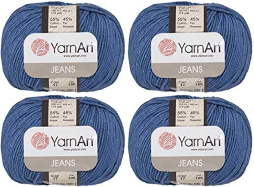 4 Knäuel YarnArt Jeans 55% Baumwolle 45% Acryl Garn Mischung Garn Häkeln Handstricken Kunst Lot von 4skn 200 gr 690 Yds (17-dunkelblau)