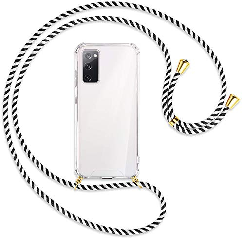 mtb more energy® Handykette kompatibel mit Samsung Galaxy S20 FE (SM-G780, 6.5'') - Black & White/Gold - Smartphone Hülle zum Umhängen - Anti Shock Full TPU Case