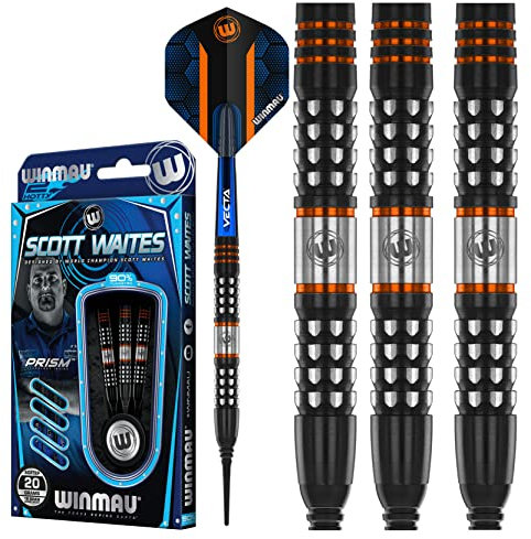 WINMAU Scott Waites 18 Gramm Softip Profi Wolfram Dartpfeile Set mit Flights und Schäfte