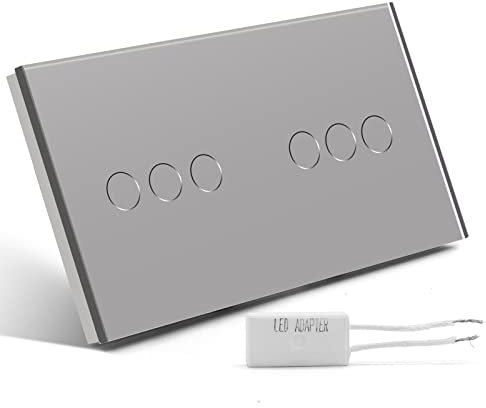 BSEED Doppelt Touch Dimmer Interruttore della luce senza pannello in vetro WiFi, 157 x 86 mm, grigio